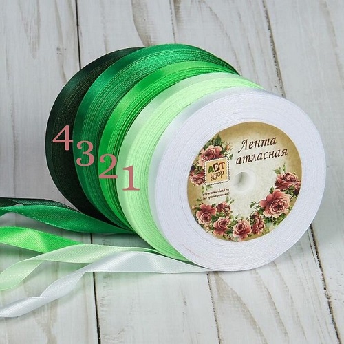 Лента атласная, 1 см, зеленая №2