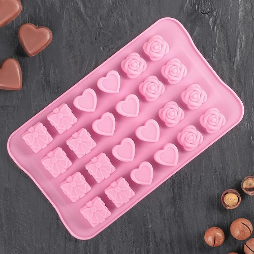 Форма для льда и шоколада "Подарок, сердце, роза"